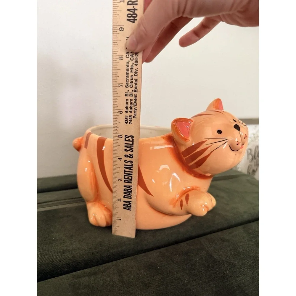 Orange Tabby Cat Planter Ceramic Fat Chunky Kitty Cat